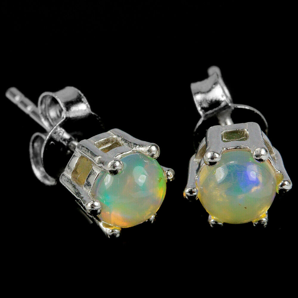 Opale rainbow cabochon argent boucles d'oreille